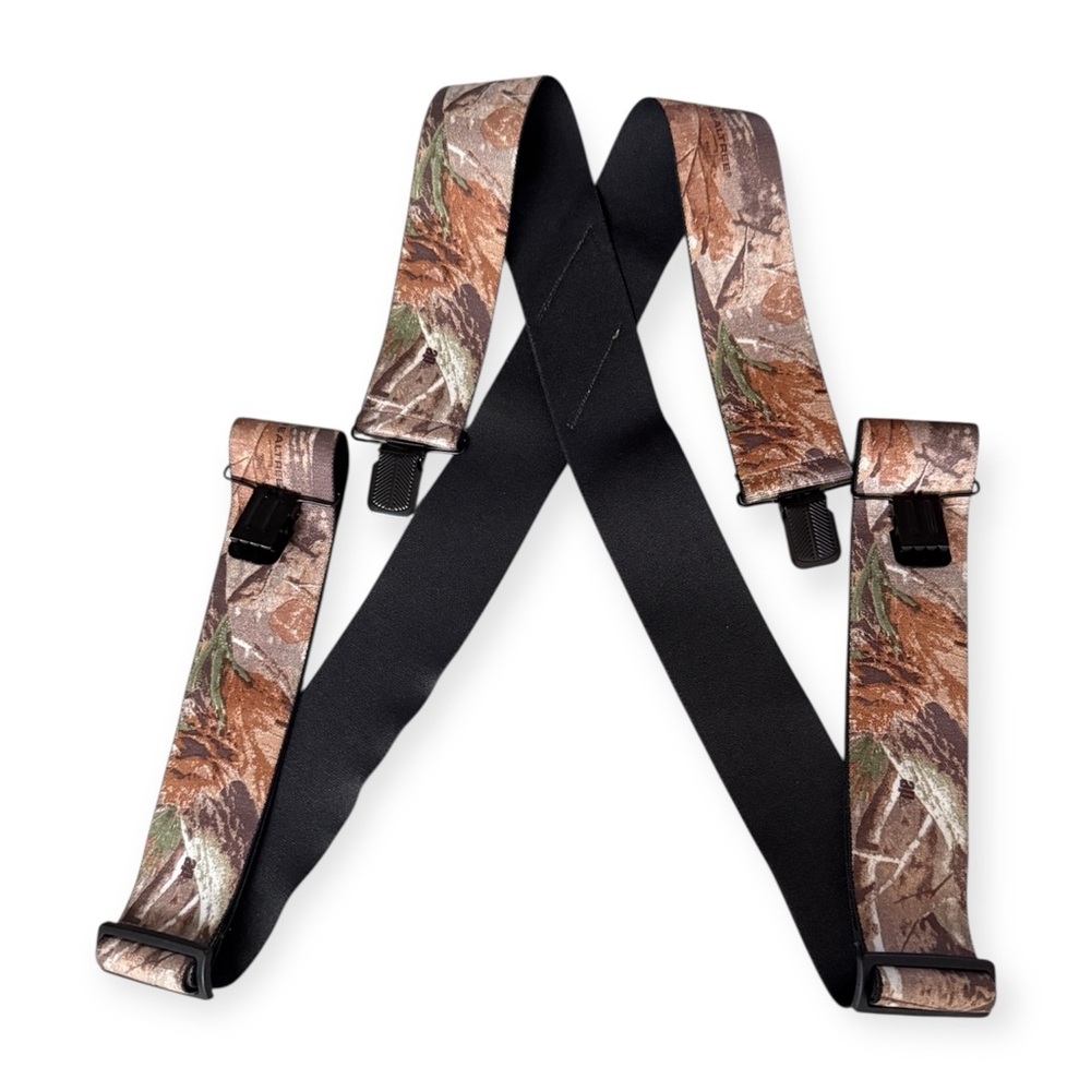 Realtree camo suspenders, specifically identified as CTM Men's Elastic Clip-2”
